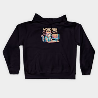 cat work for fish retro Kids Hoodie